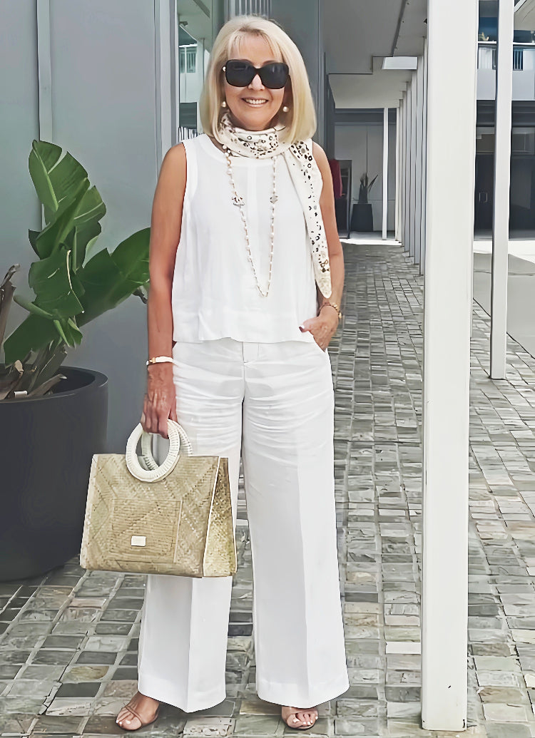 Women’s Casual 2 Piece Summer Set – Sleeveless Top and Wide Leg Pants