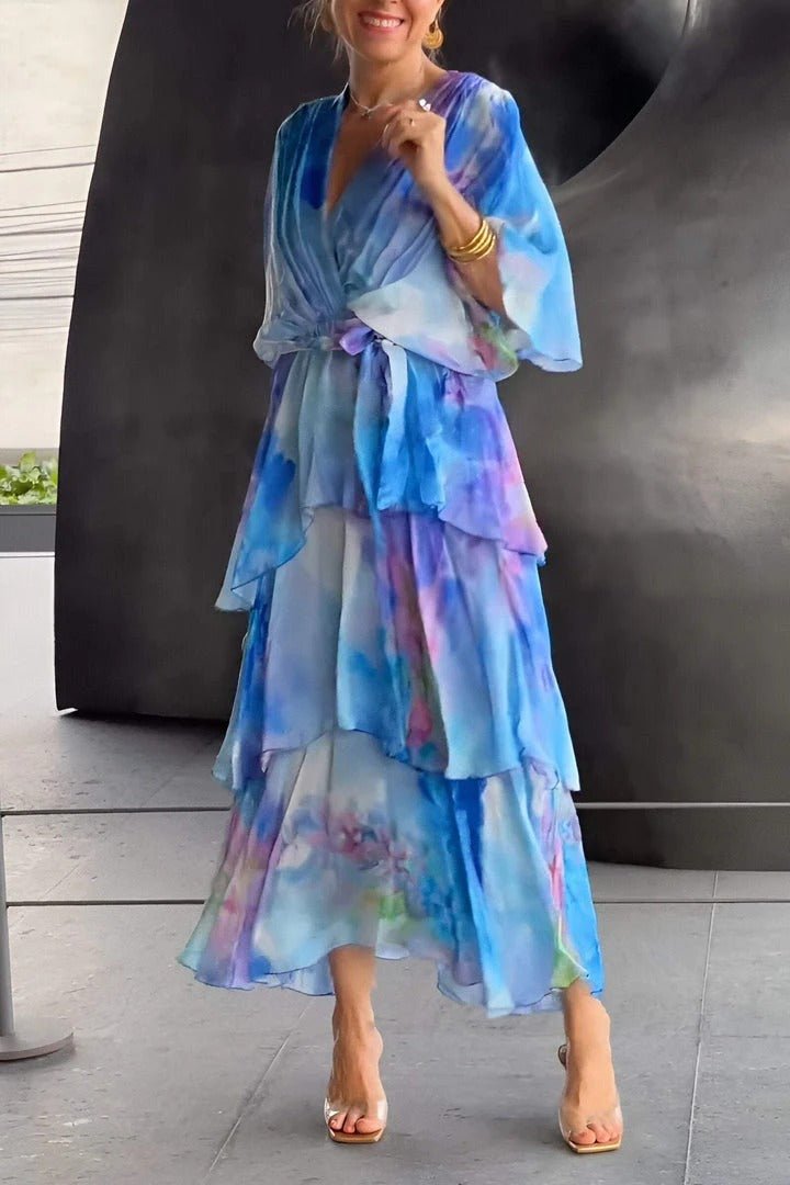 Layered V-Neck Midi Dress