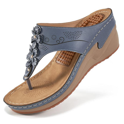 Susan | Women’s Orthopedic Wedge Flip Flops with Floral Detail
