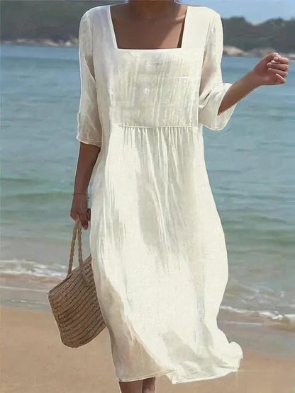 Square Neck Midi Dress – Lightweight Summer Dress for Women