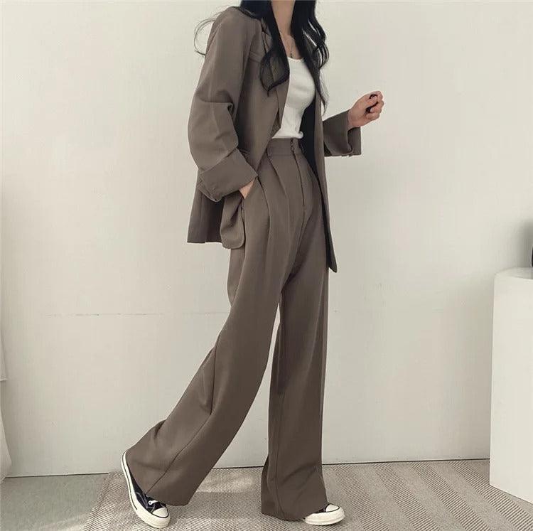 Women’s Elegant Evening Set – Tailored Blazer and Wide Leg Pants