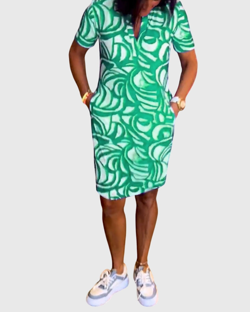 Virexa | Printed Short Sleeve Shift Mini Dress