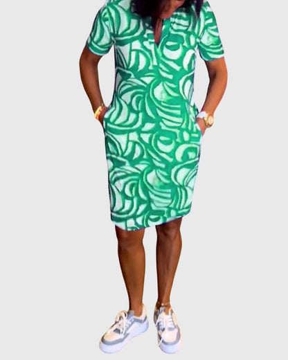 Virexa | Printed Short Sleeve Shift Mini Dress