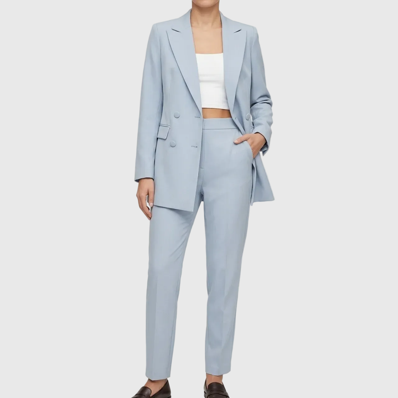 Women’s Elegant Evening Set – Double Button Blazer and Tapered Pants