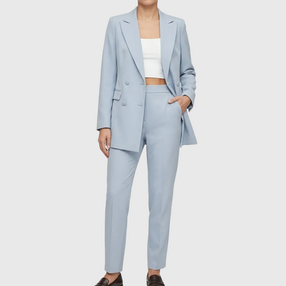 Women’s Elegant Evening Set – Double Button Blazer and Tapered Pants