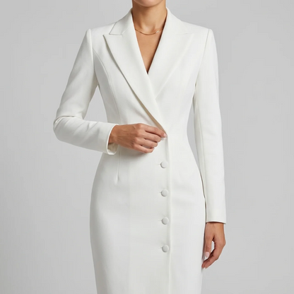 Women’s A-Line Midi Blazer Dress – Double Breasted Long Sleeve Dress