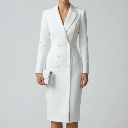 Women’s A-Line Midi Blazer Dress – Double Breasted Long Sleeve Dress