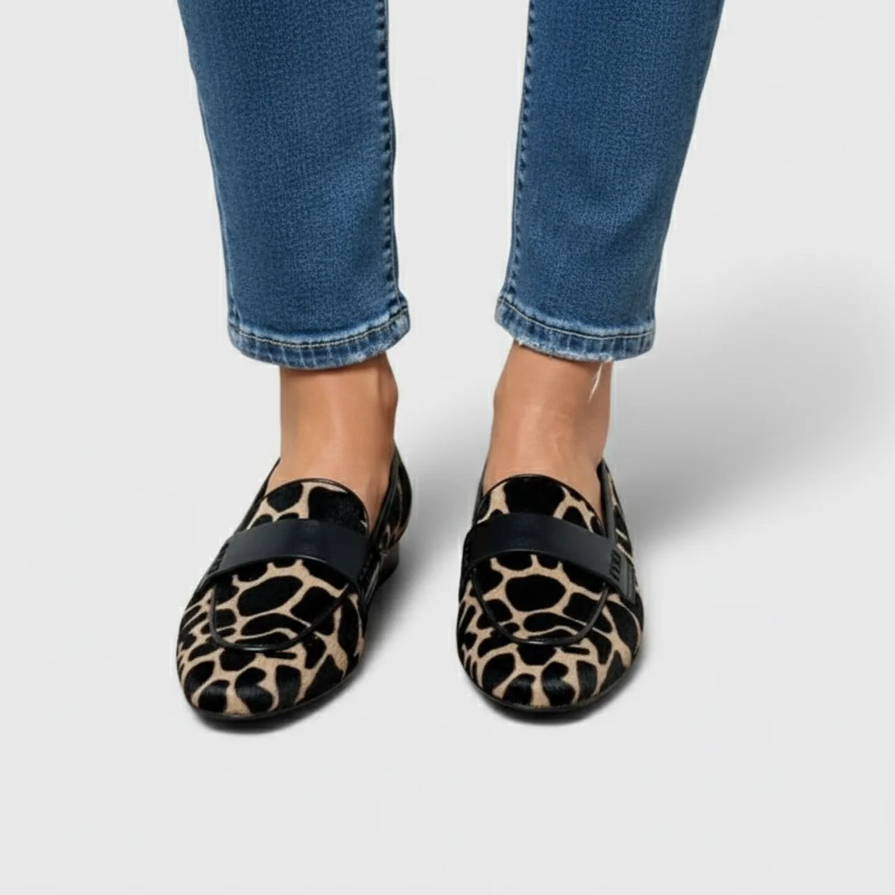 Women’s Slip-On Loafers – Printed Low Heel Casual Shoes