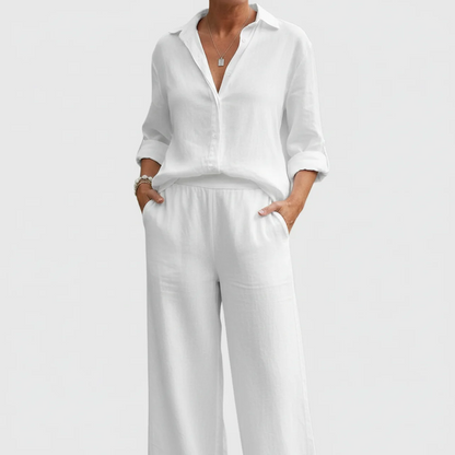 Women 2 Piece Summer Set – Relaxed Shirt and Wide Leg Pants