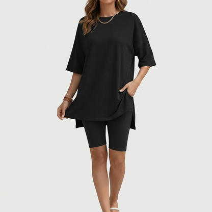 Women’s 2 Piece Summer Set Light – Loose Top and Biker Shorts