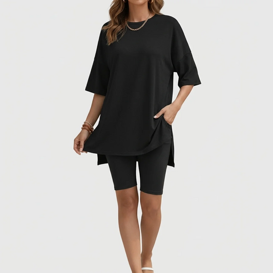 Women’s 2 Piece Summer Set Light – Loose Top and Biker Shorts