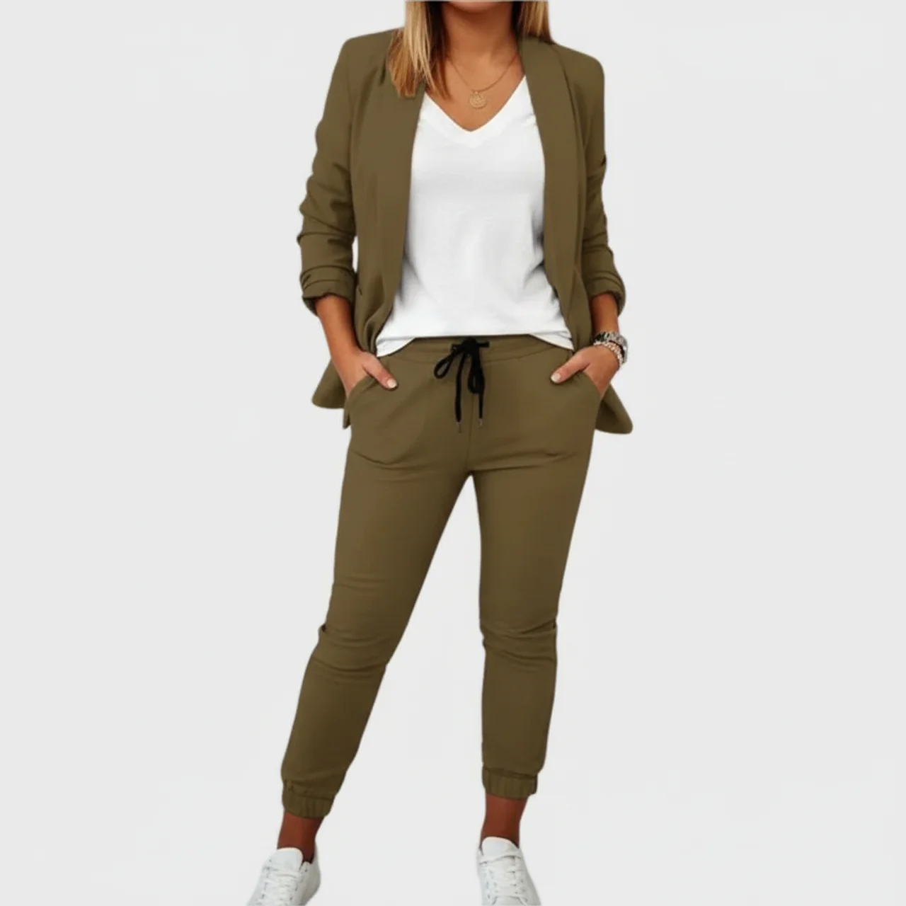 Women’s Tailored Blazer Suit Set – Structured Fit Two Piece Set
