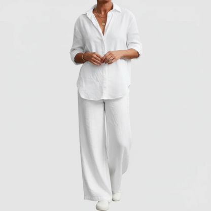 Women 2 Piece Summer Set – Relaxed Shirt and Wide Leg Pants
