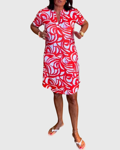 Virexa | Printed Short Sleeve Shift Mini Dress