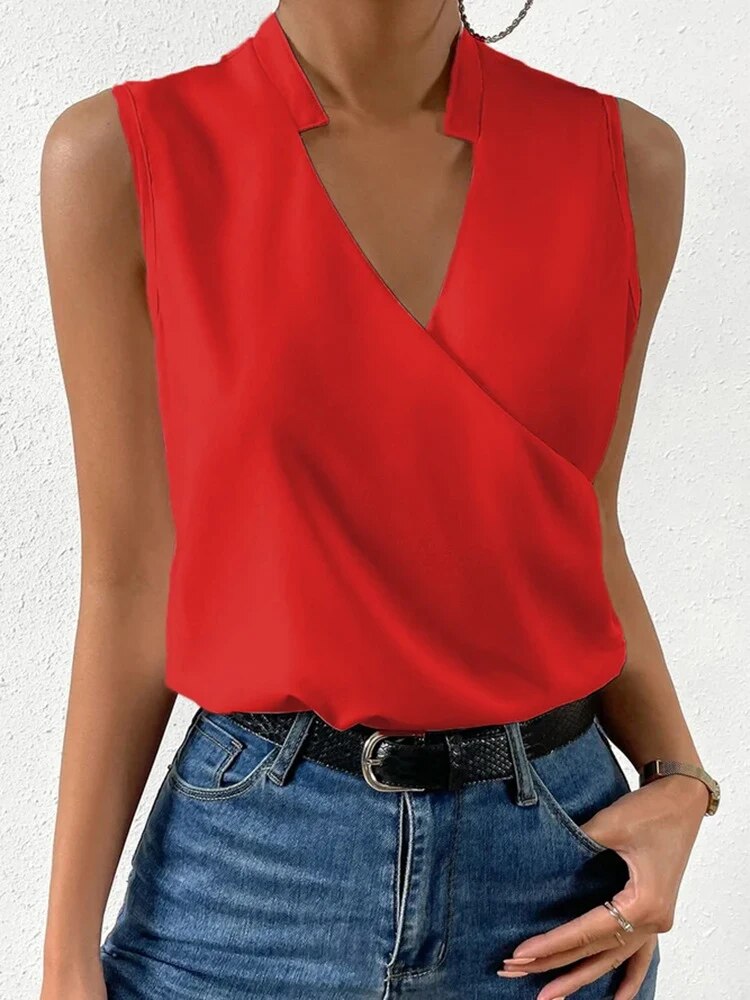 Elyndra | Women’s Sleeveless Wrap V Neck Blouse
