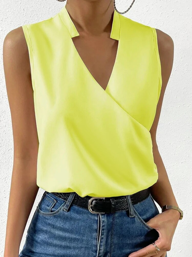 Elyndra | Women’s Sleeveless Wrap V Neck Blouse