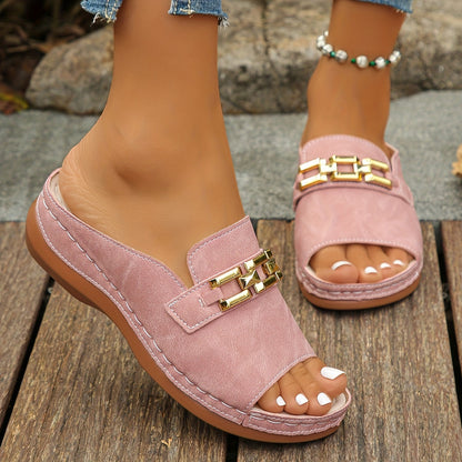 Women’s Orthopedic Slide Sandals with Chain Detail