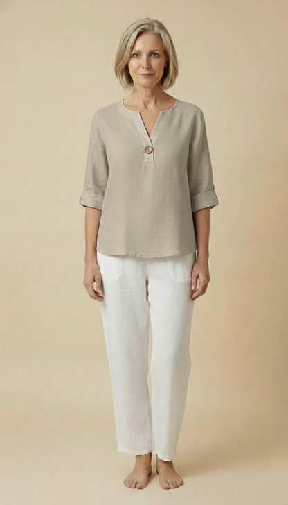 Neravelle | Women’s V-Neck Button-Detail Summer Top