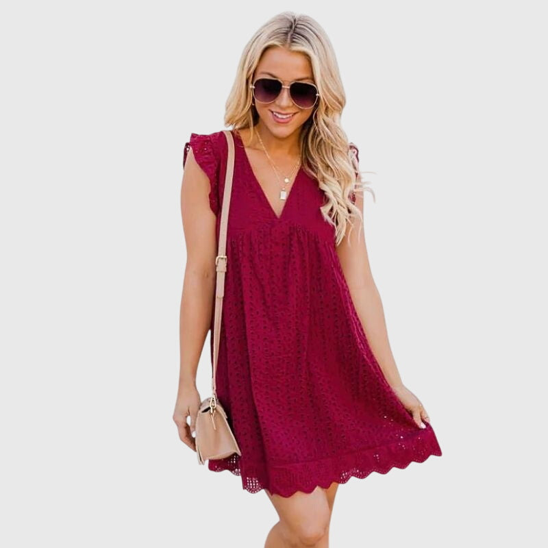Serelith | Sleeveless Eyelet V Neck Spring Dress
