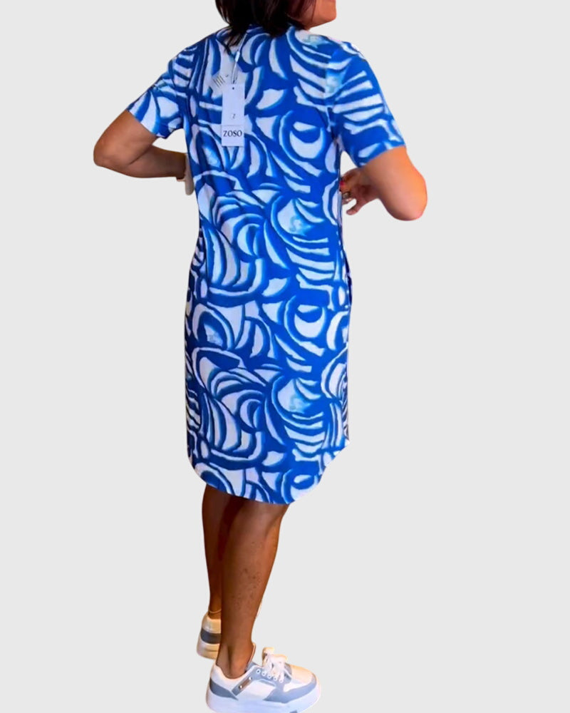 Virexa | Printed Short Sleeve Shift Mini Dress