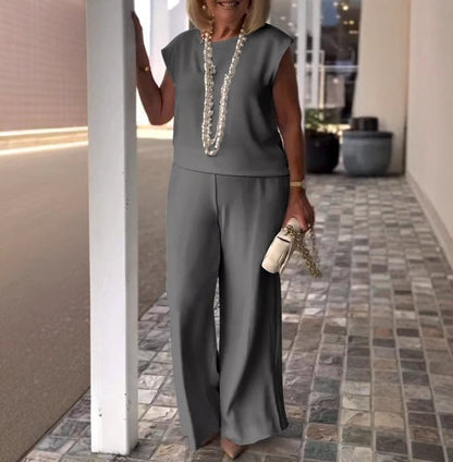 Women’s Comfy 2 Piece Summer Set – Relaxed Top and Wide Leg Pants