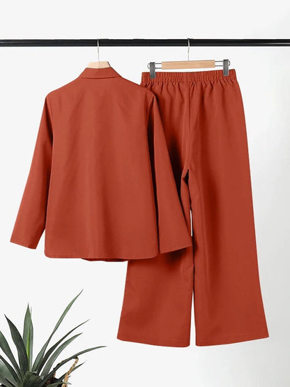 Women 2 Piece Summer Set – Relaxed Shirt and Wide Leg Pants