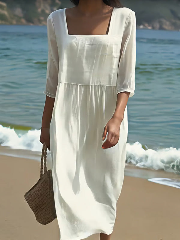 Square Neck Midi Dress – Lightweight Summer Dress for Women