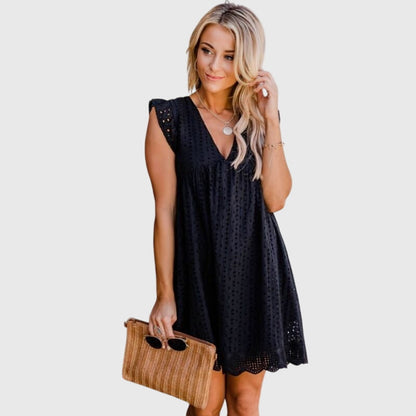 Serelith | Sleeveless Eyelet V Neck Spring Dress