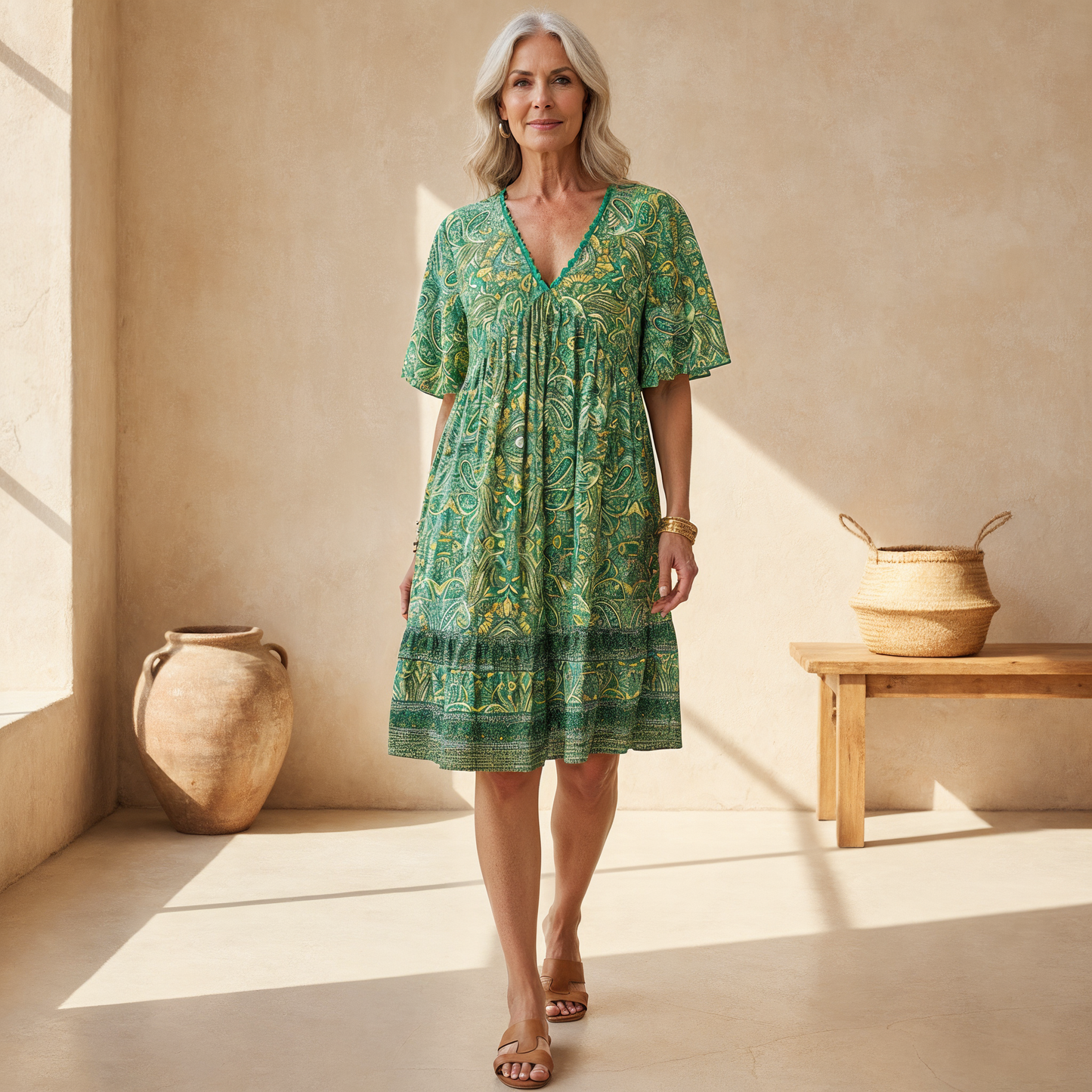 Zafrina | Women’s Bohemian Print Flowy Midi Dress