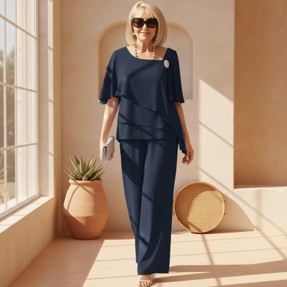 Women’s Summer 2 Piece Set – Elegant Top and Wide Leg Pants