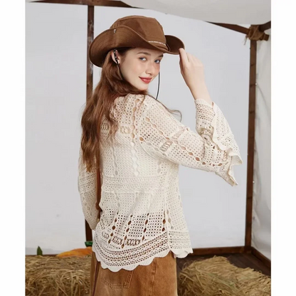 Myrelle | Women’s Crochet Lace Bell Sleeve Blouse
