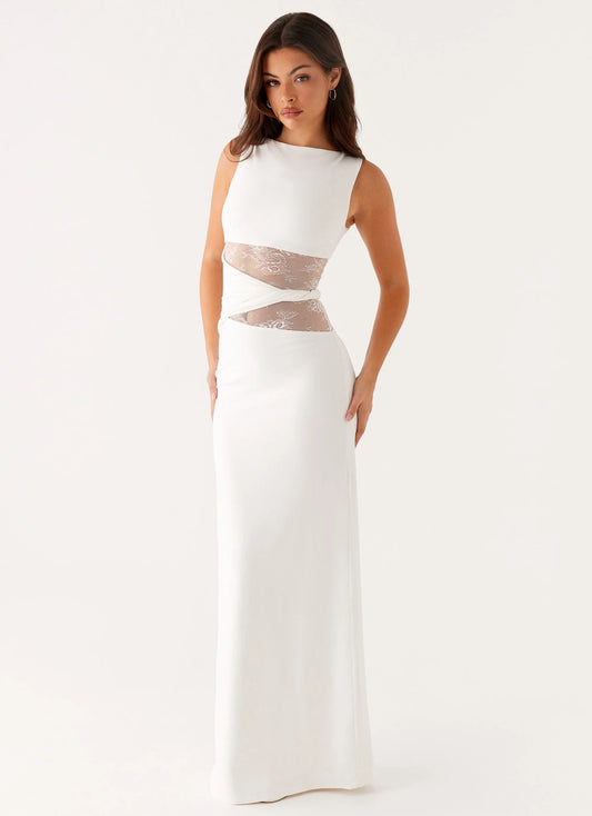 Serena | Women’s Lace Panel Sleeveless Evening Maxi Dress