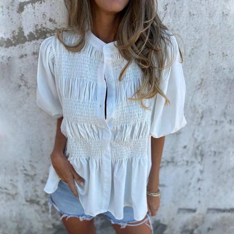 Elowira | Women’s Smocked Button Front Peplum Blouse