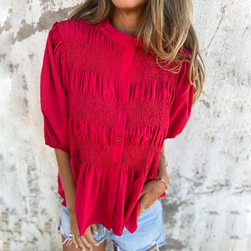 Elowira | Women’s Smocked Button Front Peplum Blouse