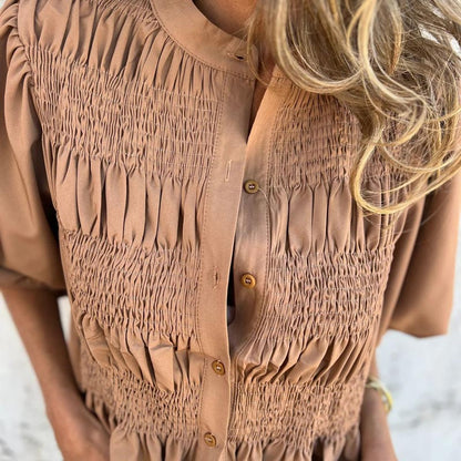 Elowira | Women’s Smocked Button Front Peplum Blouse