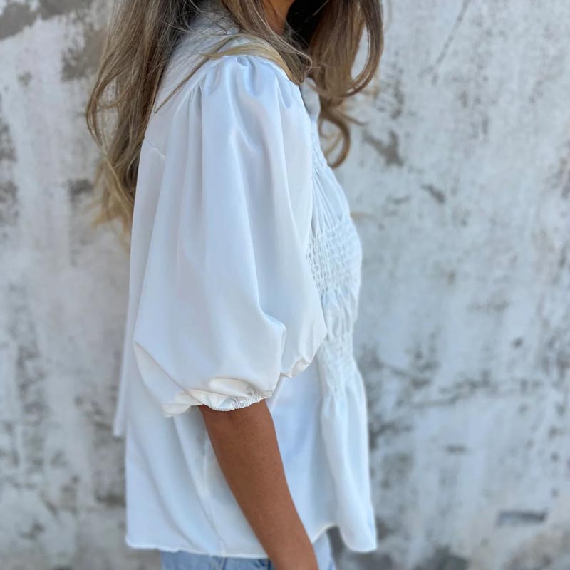 Elowira | Women’s Smocked Button Front Peplum Blouse