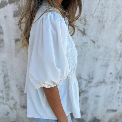 Elowira | Women’s Smocked Button Front Peplum Blouse