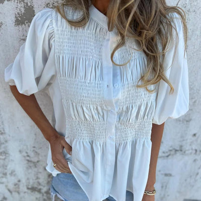 Elowira | Women’s Smocked Button Front Peplum Blouse
