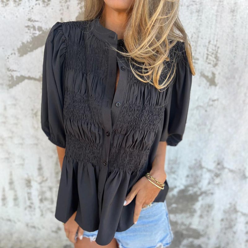 Elowira | Women’s Smocked Button Front Peplum Blouse