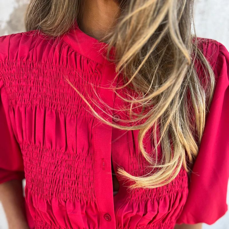 Elowira | Women’s Smocked Button Front Peplum Blouse