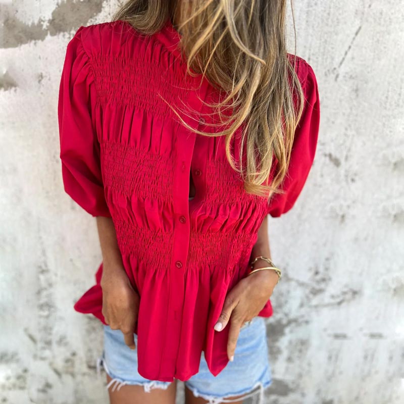 Elowira | Women’s Smocked Button Front Peplum Blouse