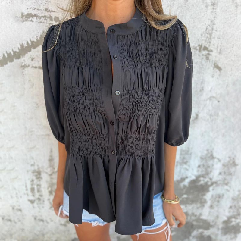 Elowira | Women’s Smocked Button Front Peplum Blouse