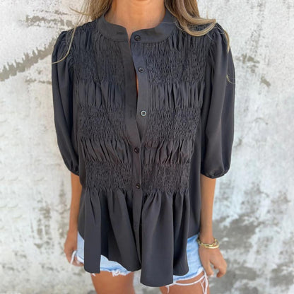 Elowira | Women’s Smocked Button Front Peplum Blouse
