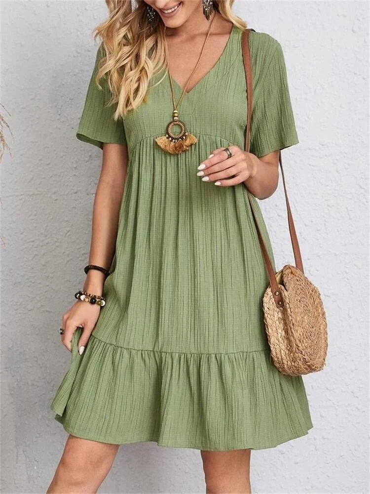 V-Neck Tiered Mini Dress