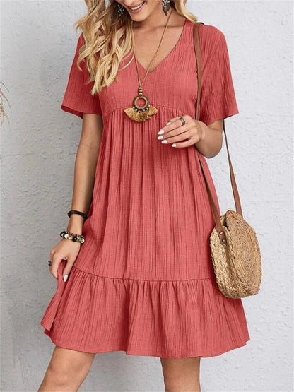 V-Neck Tiered Mini Dress