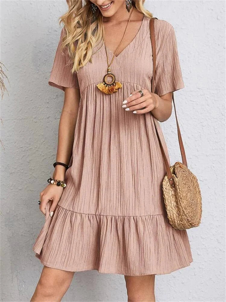 V-Neck Tiered Mini Dress