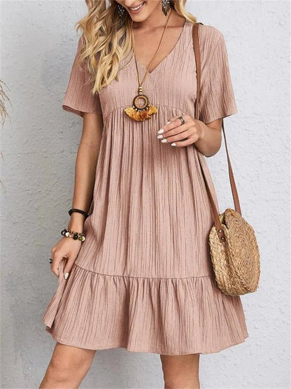 V-Neck Tiered Mini Dress