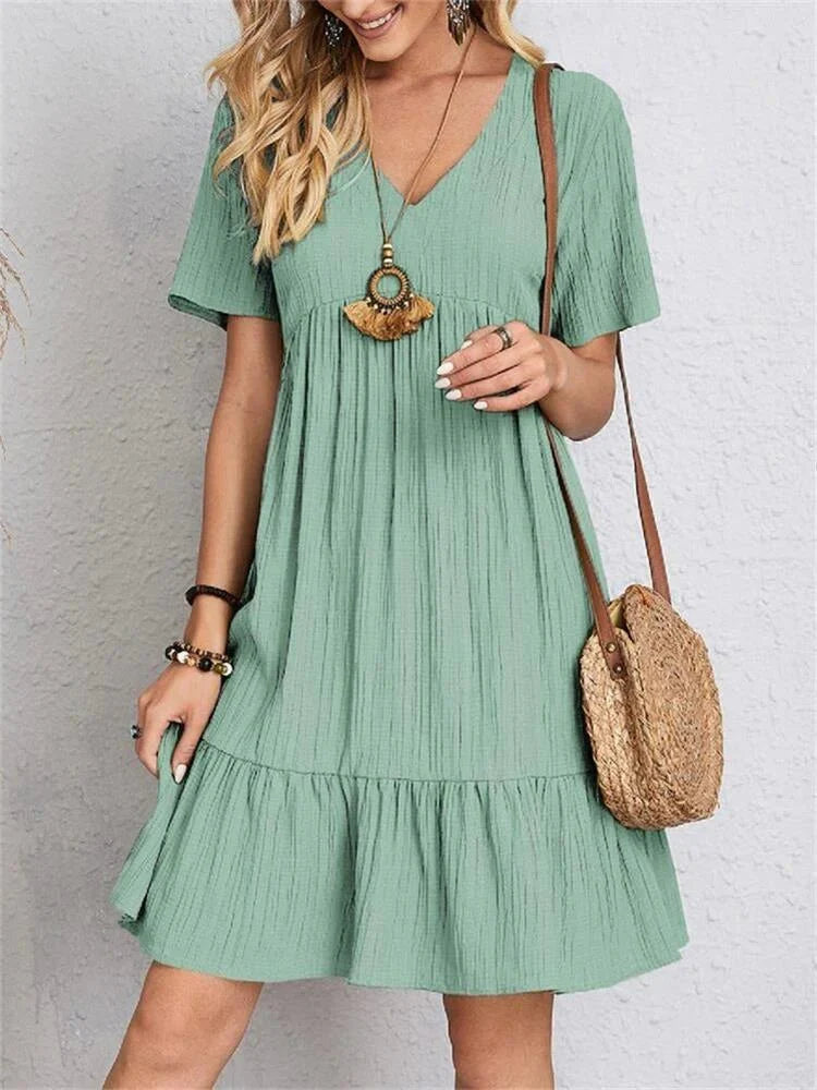 V-Neck Tiered Mini Dress