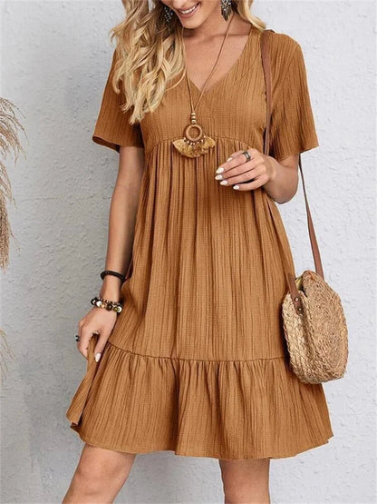 V-Neck Tiered Mini Dress