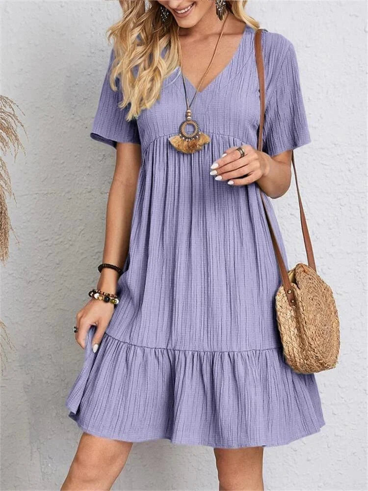 V-Neck Tiered Mini Dress